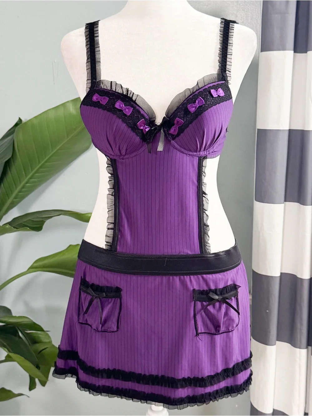 Native Intimates Purple & Black Lingerie Chemise Babydoll 34B Y2K